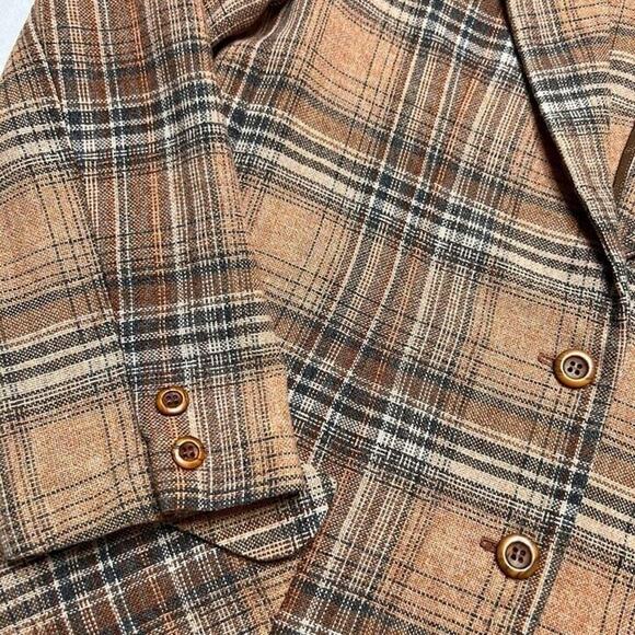 Vintage Homemade Plaid Blazer Jacket Women's Brown Tweed Formal - Picture 4 of 10